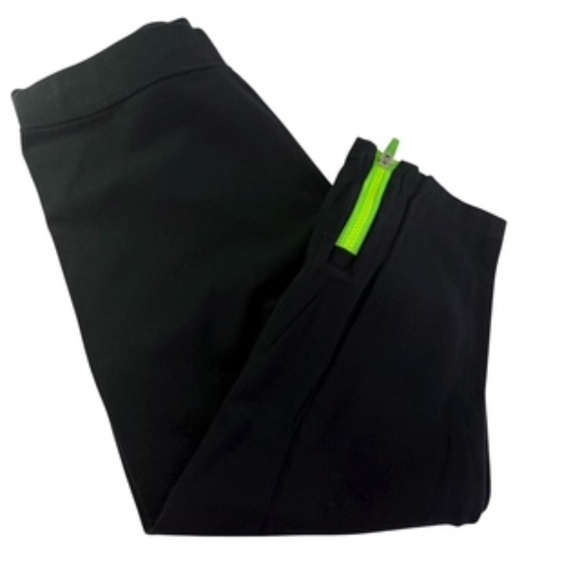 Calvin Klein Performance Quick Dry Lime Green Calf Zipper Capri Leggings Sz XL - Picture 1 of 7